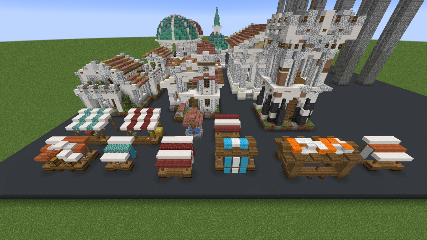 close up of the schematic showcasing the smaller structures like the well and market stands