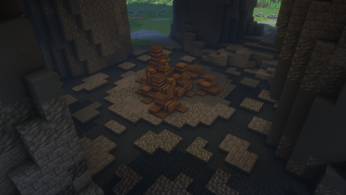 close up showcasing the barrels and chests at the center of the cornucopia.