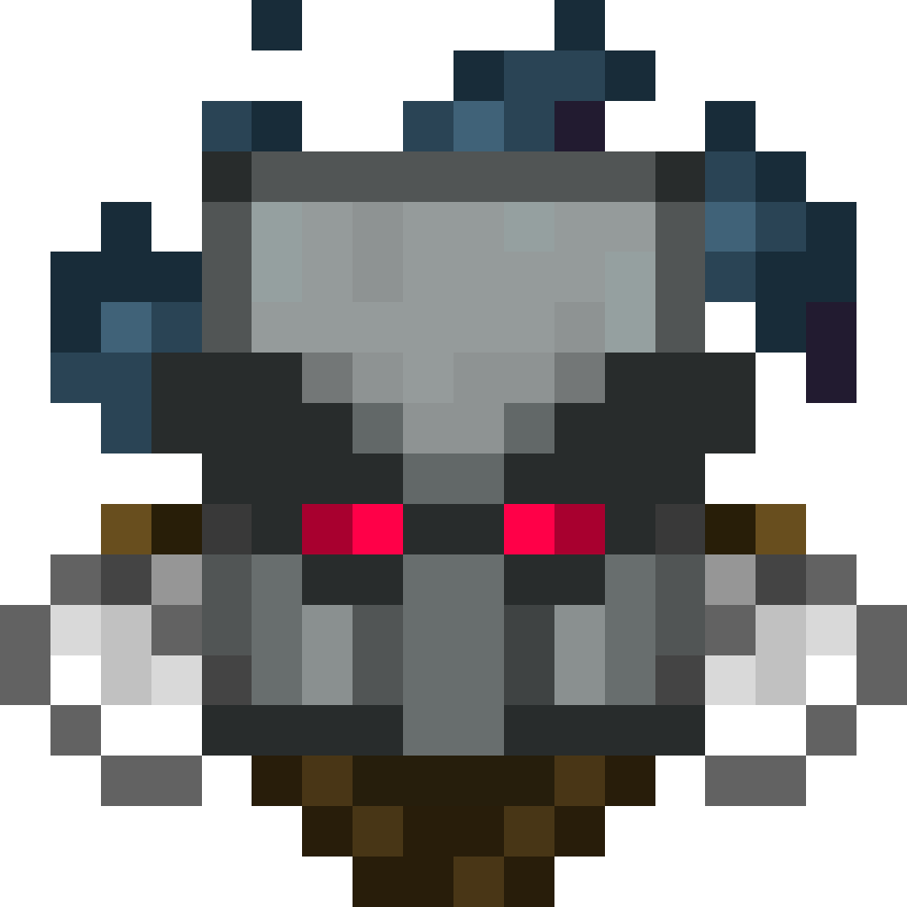 Pixel art of a mob limiter with a dark color palette and red eyes.