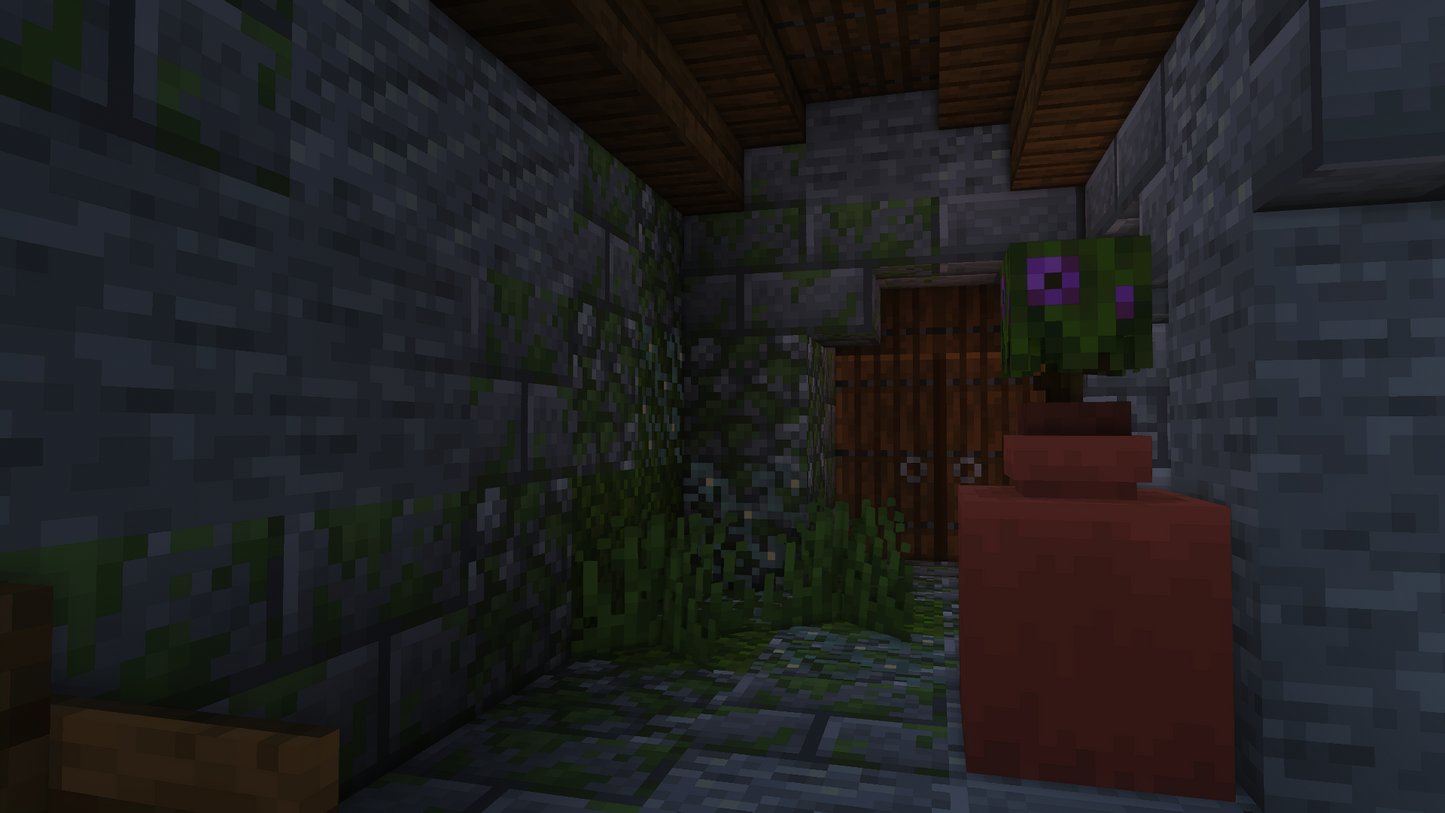 hallway leading to outside with some overgrowth aswell as detail