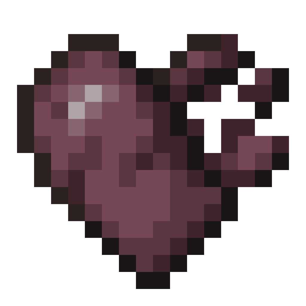 A pixel art image of a heart-shaped block with a purple color, representing a decay region plugin for minecraft