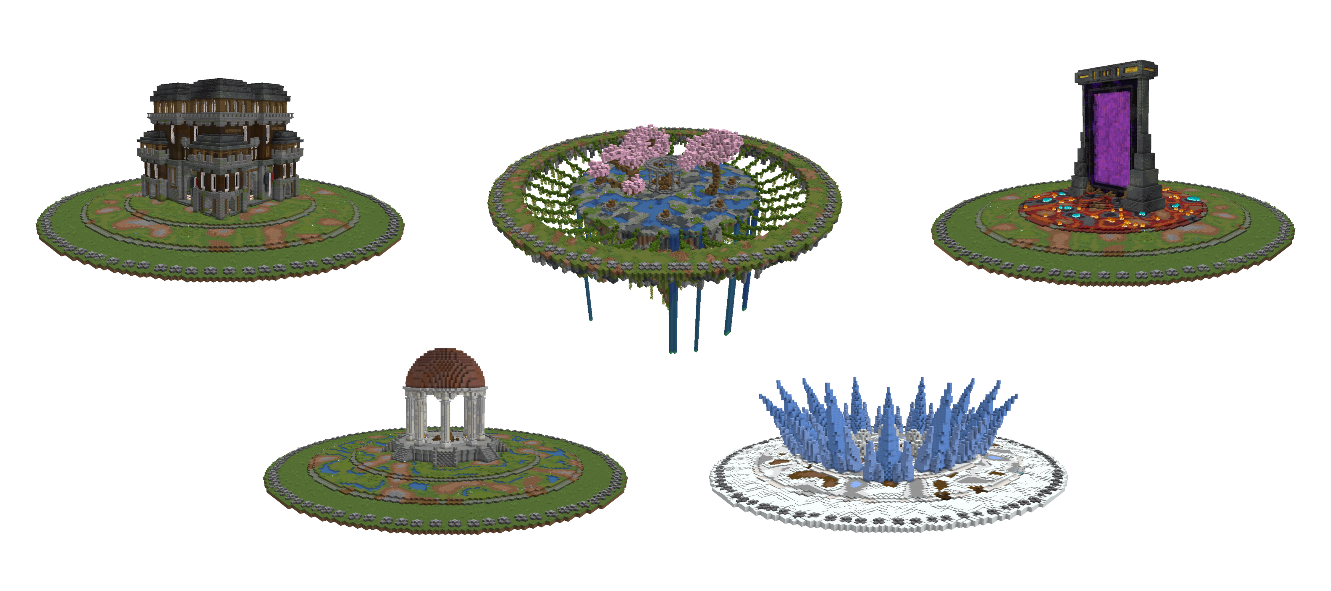 Set of 5 cornucopias, each unique from a faraway perspective.